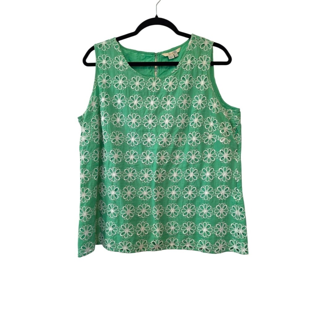 Boden Katie Green Floral Eyelet Lace Sleeveless Top Size 14
